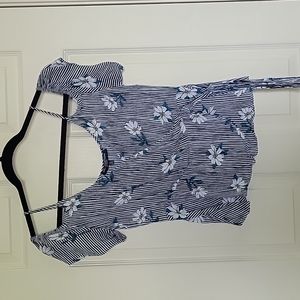 Striped floral cold shoulder top